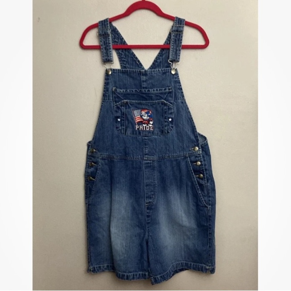 5-1 DISNEY Mickey Mouse Denim overall Shorts Patriotic Pride Embroidered Large